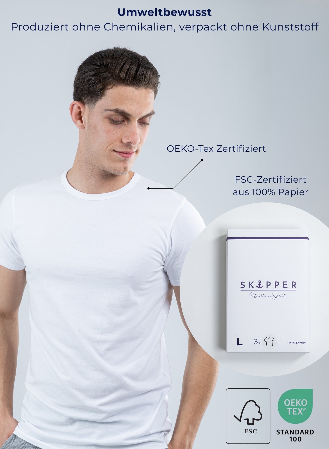 T Shirt Unterhemd Baumwolle stretch Rundhals - 3er Pack