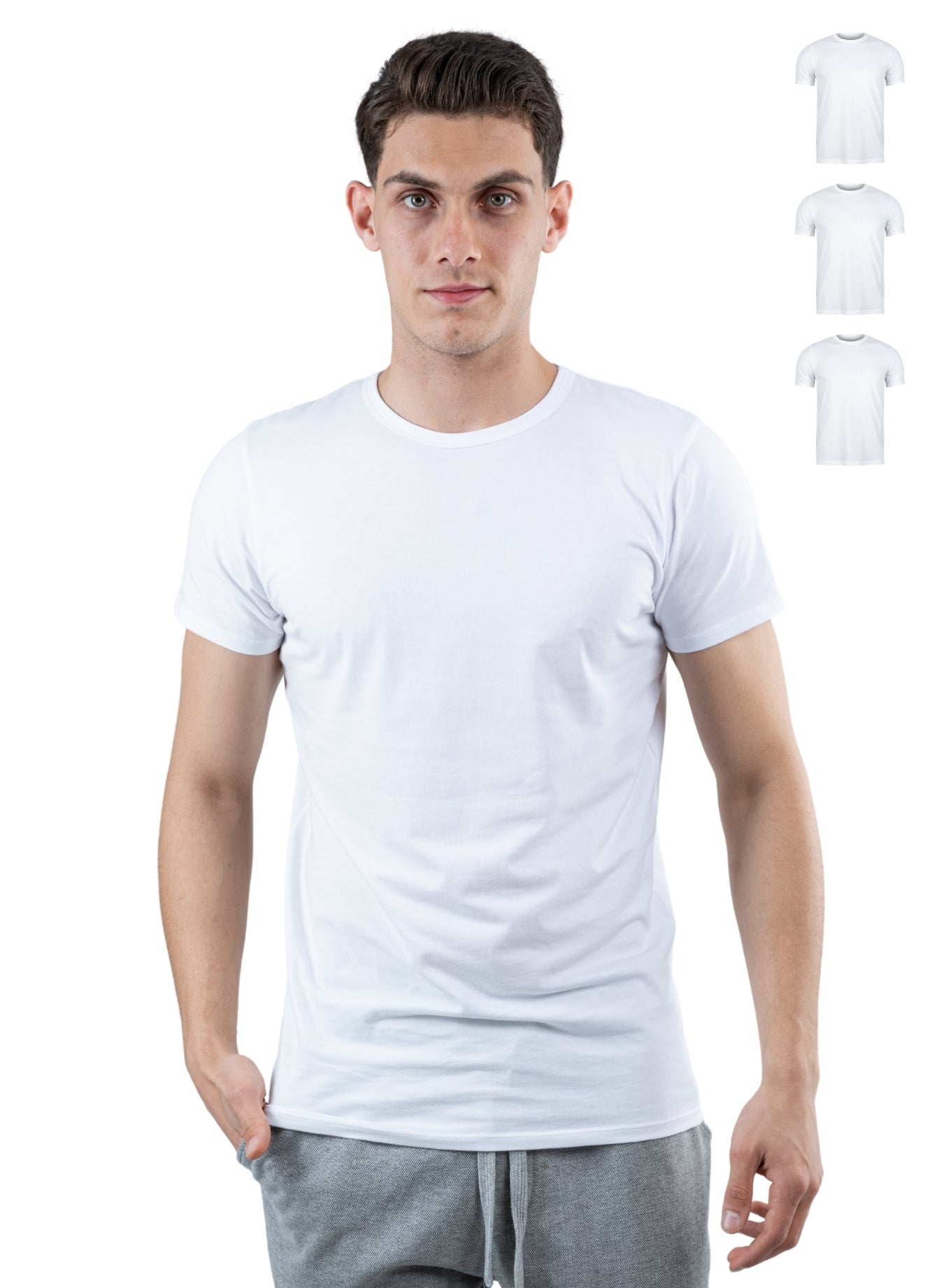 T Shirt Unterhemd Baumwolle stretch Rundhals - 3er Pack