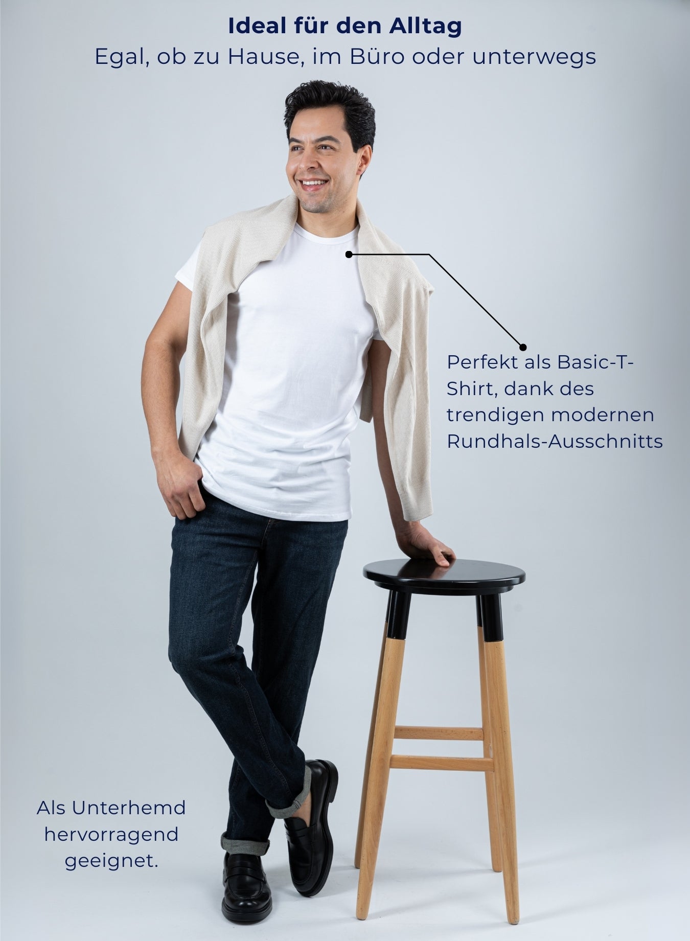 T Shirt Unterhemd Baumwolle stretch Rundhals - 3er Pack