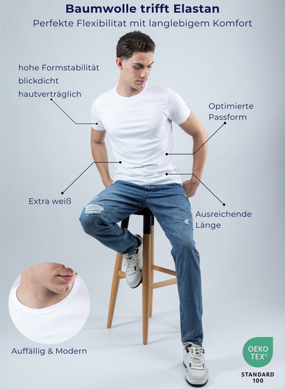 T Shirt Unterhemd Baumwolle stretch Rundhals - 3er Pack